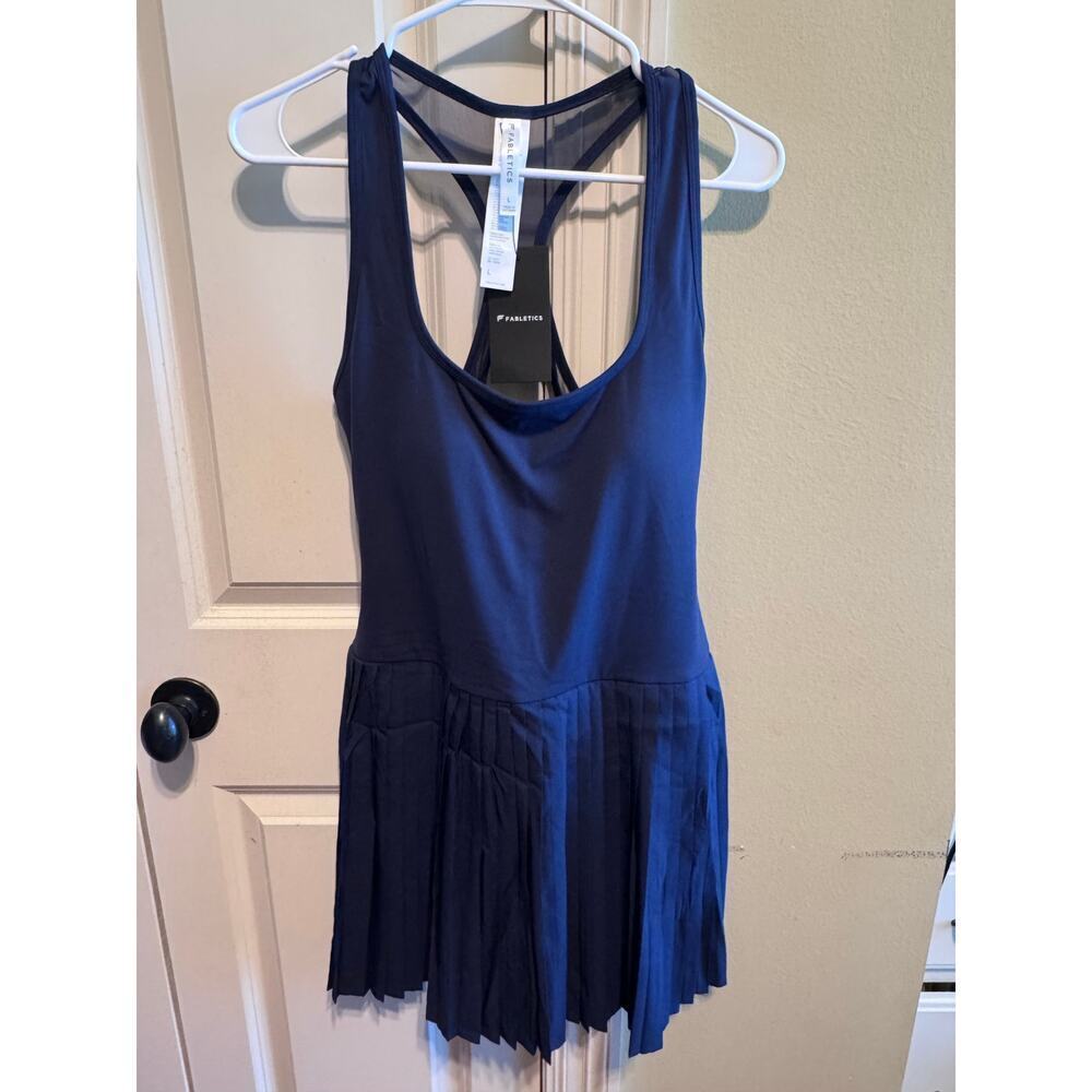 Fabletics Hot Shot Pleated Dress Classic Mini Women's Navy Blue Pocket Sz L - Picture 5 of 10